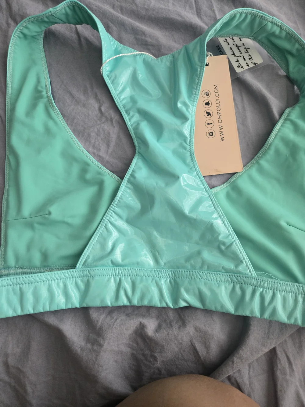 Oh Polly Turquoise  Green Shiny Sports Bikini Top Small